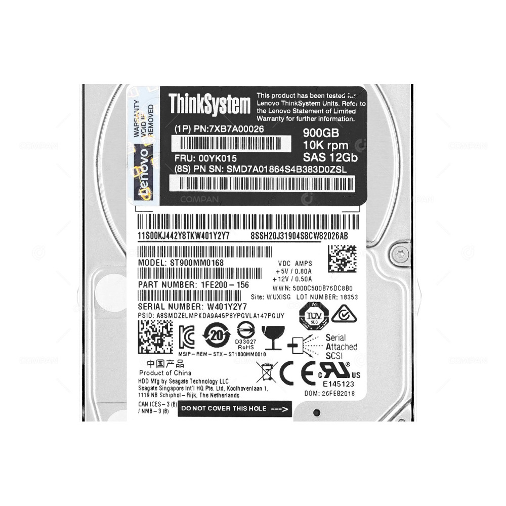 00YK015  LENOVO 900GB 10K 12G SAS 3.5 LFF HARD DRIVE FOR THINKSYSTEM